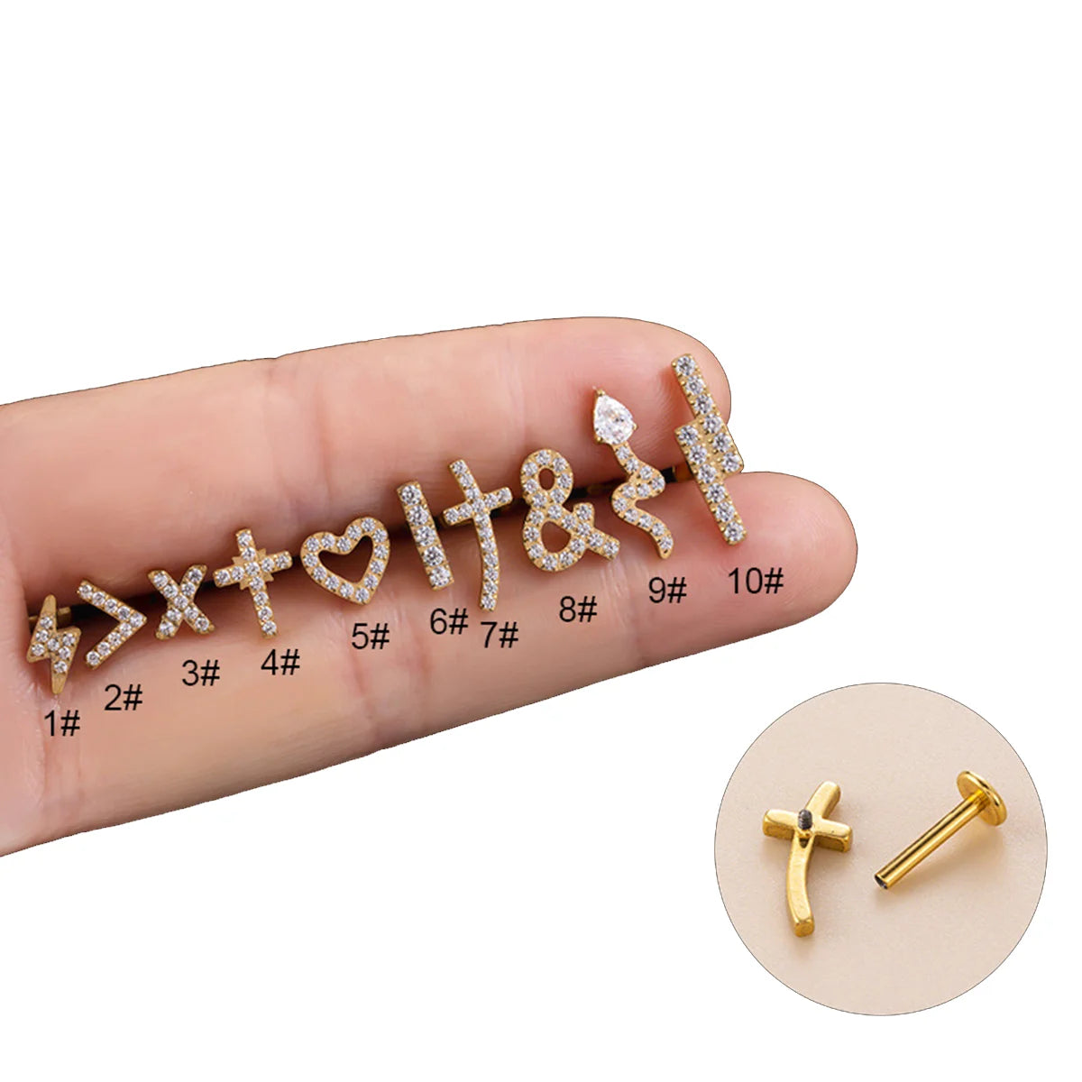 ASTM F136 Titanium Body Piercing Stud Internal Thread G23 Titanium Heart Snake Cross Flat Back Cartilage Earring Labret Lip Ring