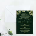 Vintage DIY 5X7 Inches Dark Green Velvet Wedding Invitations and Gold Foiling Luxury Design Paper Envelope