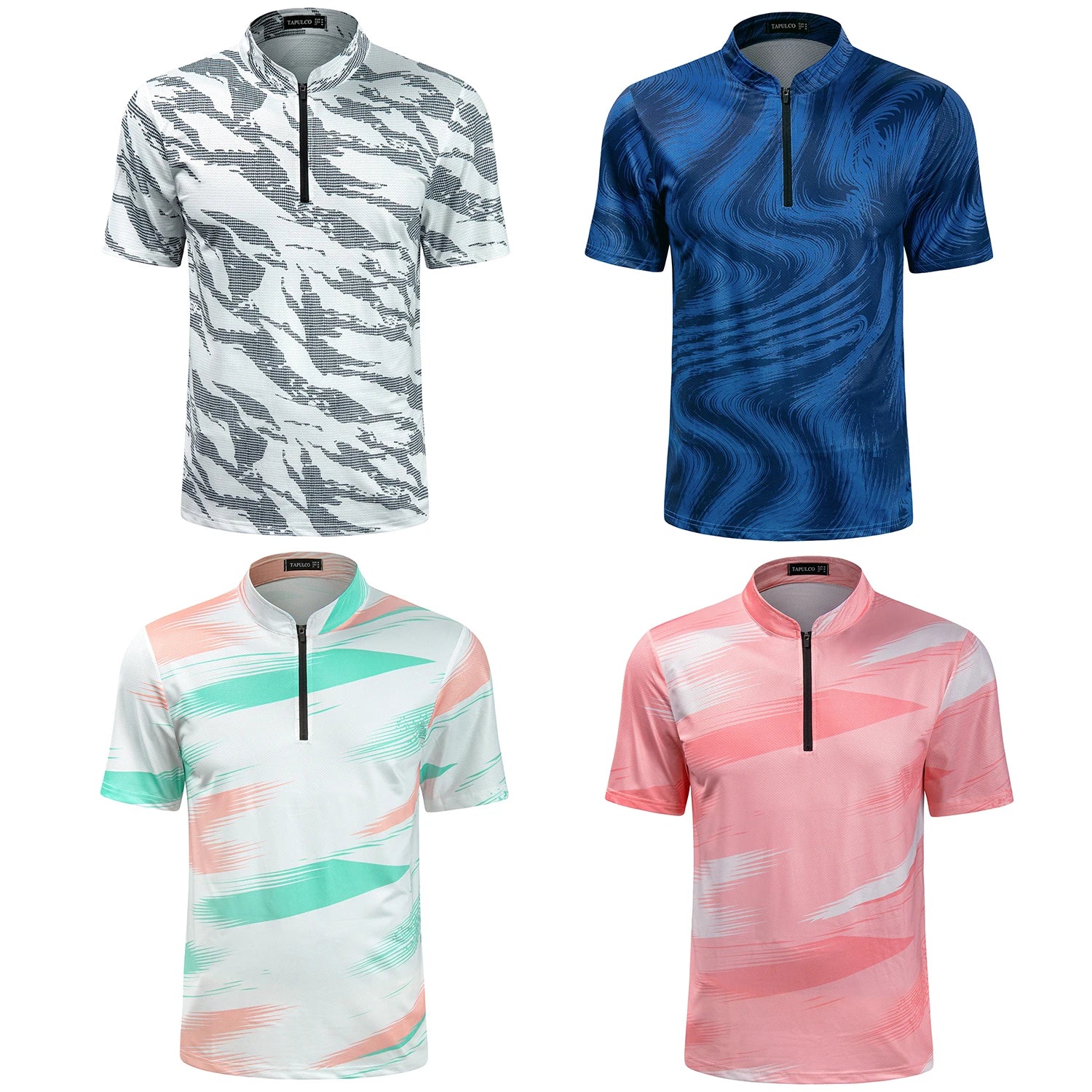 New Summer Quick Dry 1/4 Zip Collar Golf Shirt Quarter Zipper Breathable Short Sleeve Camo Printed Polo T-shirts for Men ODM OEM