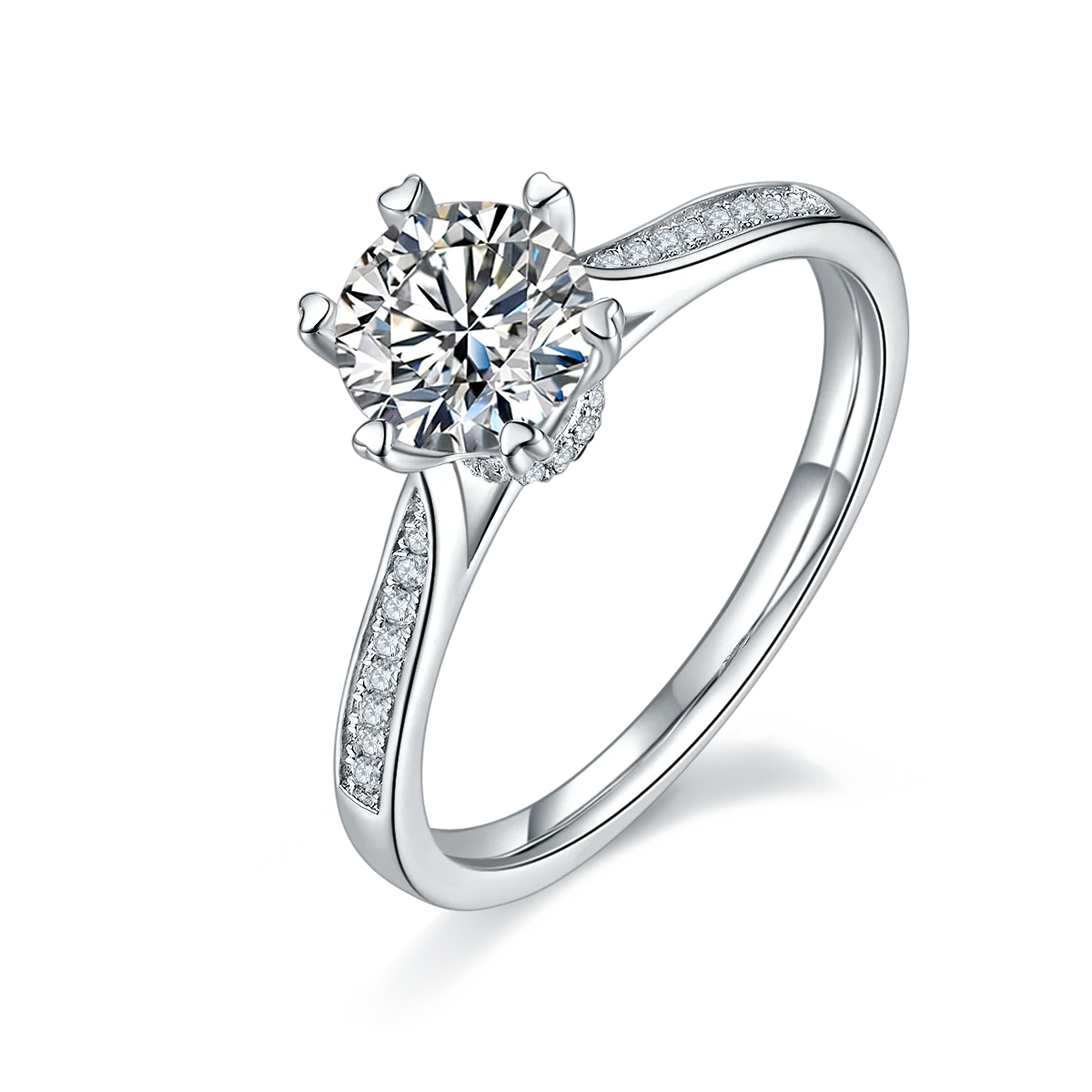 Fashion Jewelry Round Brilliant Cut Moissanite 1.0 Carat Hexagon S925 Wedding Engagement Moissanite Ring