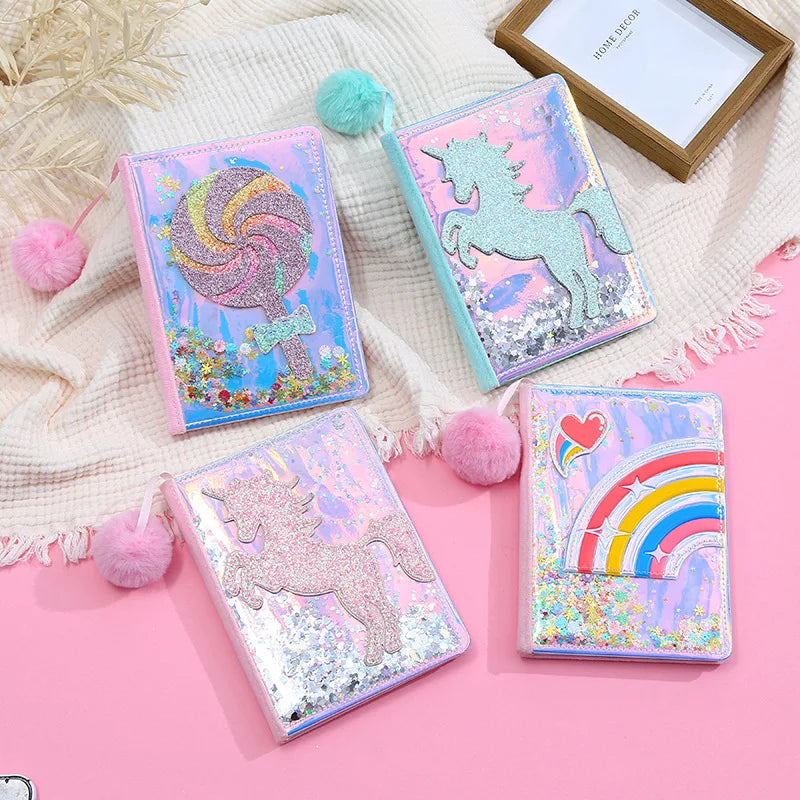 Student A5 Promotional Use Notebook Creative Lollipop Glitter Design Cartoon Heart Printed Style PVC Cover Thermal Binding 80