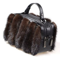 MWFur Mink Fur Handbag Fur Female Ladies Purse Fashion Shoulder Bag Double Zipper Square Casual Mink Fur Bag