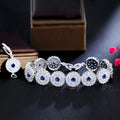 Micro Paved Blue CZ Bling Jewelry Silver Plated Bridal Round Tennis Bangle Bracelets for Women Accessories with Free Extension