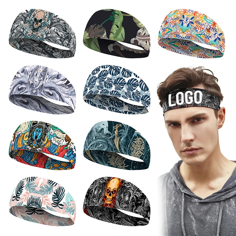 Custom Logo Men Women Sport Sweat Running Yoga Headband Sports Wide Elastic Breathable Quick Dry Tennis Hairbands