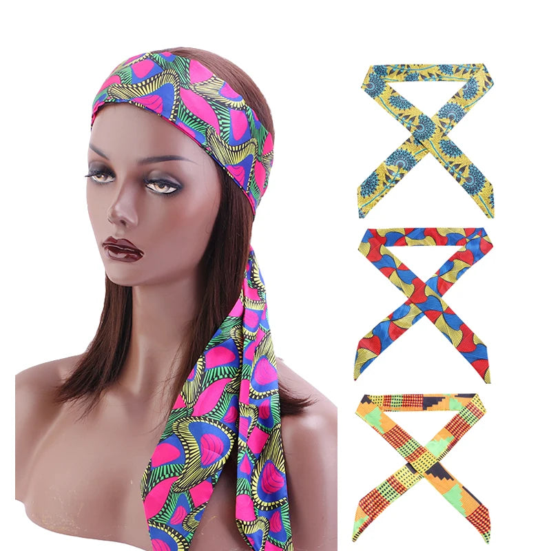 African Style Multi-Purpose Satin Ribbon Printed Headband Gift Ribbon Long Belt for Head Accessories 223B