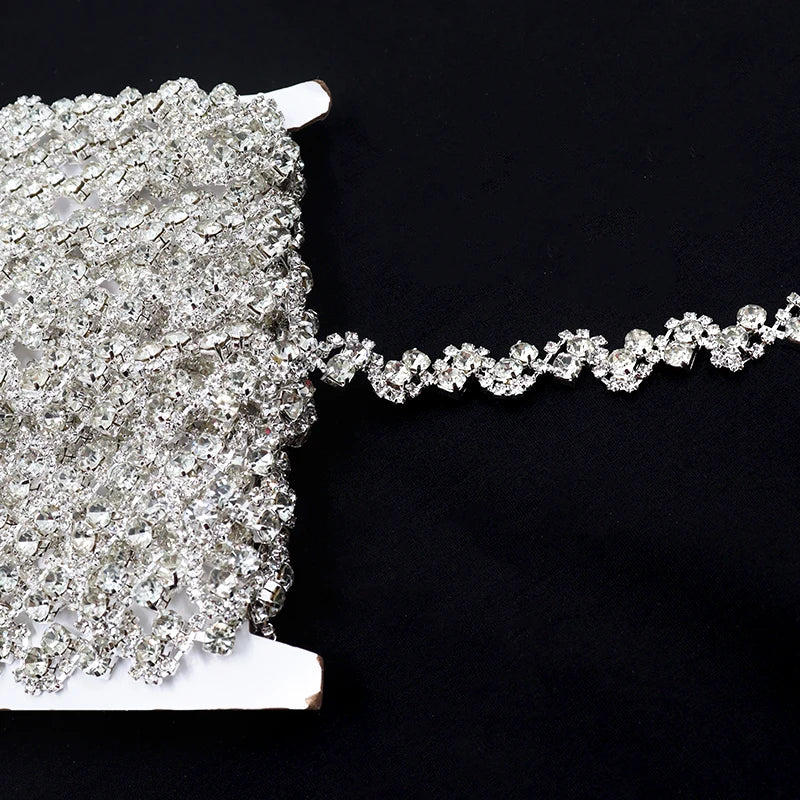 E019 Top Grade Crystal Rope Chain Fashion Design  Rhinestone  Fringe Trim Ribbon Tassel Chain