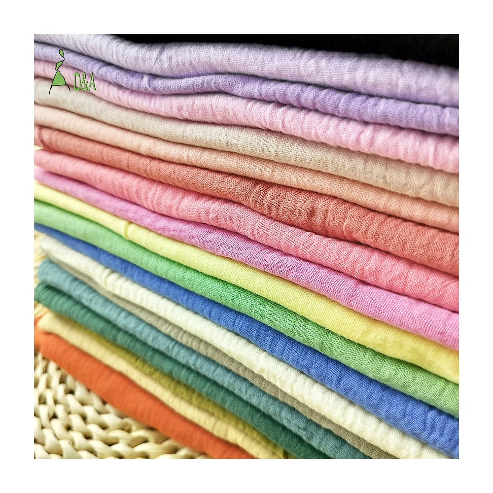 100% Organic Double Gauze Crepe Fabric Crinkled Muslin Multi-Color Dyed 120gsm Cotton for Girls Clothing Woven Technique for