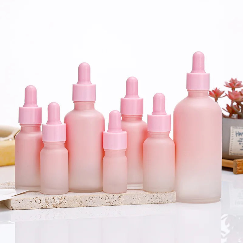 5ml 10ml 15ml 20ml 30ml 50ml 100ml Gradient pink Transparent Glass Essential Oil Dropper Bottle