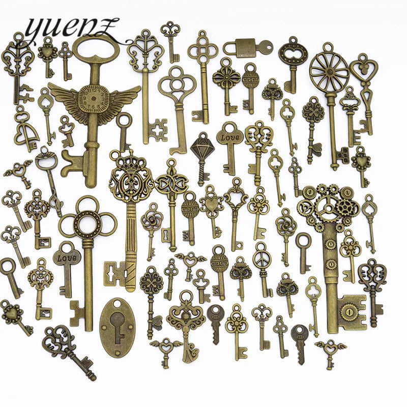 70pcs/Bag Mix Style Bronze Charm Key Metal Pendants DIY Jewelry Accessories U044