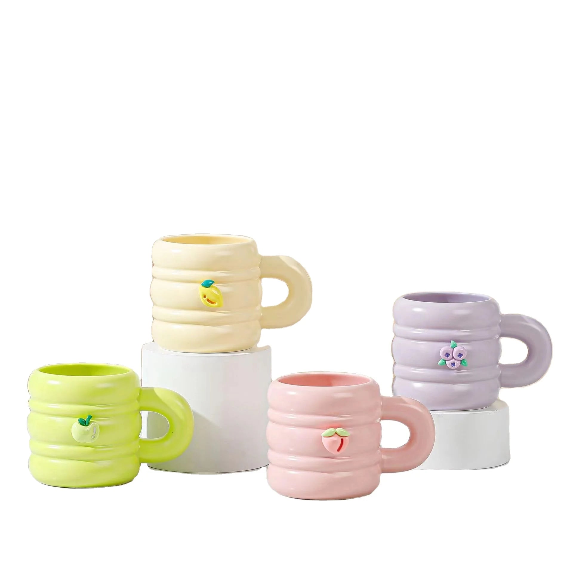 Cute Chubby Candy Colored Mug Large Handle Coffee Cup Creative Fruit Mugs Personality Simple Gift Fat Cups