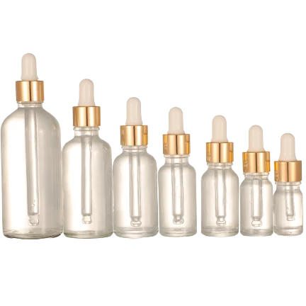 Luxury 50ml Flat Glass Dropper Bottle with Gold Cap for Essential Oils Clear Eye Oil Serum Luxury Hair Oil Packed in Carton