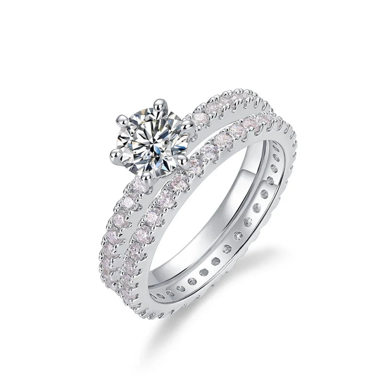 Moissanite Wedding Ring Set Six Prong Moissanite Diamond Engagement Ring for Women in Sterling 925 Silver Ring Set for Couple