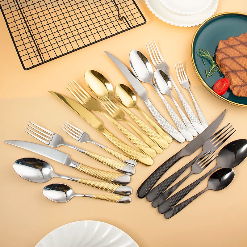 Popular Restaurant 5-Piece Cutlery Sets Luxury High Quality Stainless Steel Gold Plated Cutlery Set