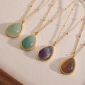 Hot Sale Women Healing 316L Stainless Steel 18K Gold Plated Jewelry Jade Amethyst Natural Stone Pendant Necklace