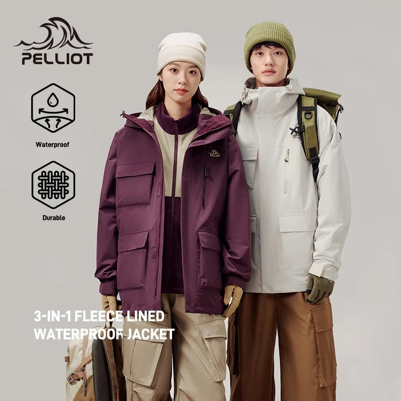 Mountain Series PELLIOT Unisex Waterproof 10000mm Outdoor Hiking Jacket Winter 3 in 1 Remove 280g Fleece Liner Waterproof Jacket