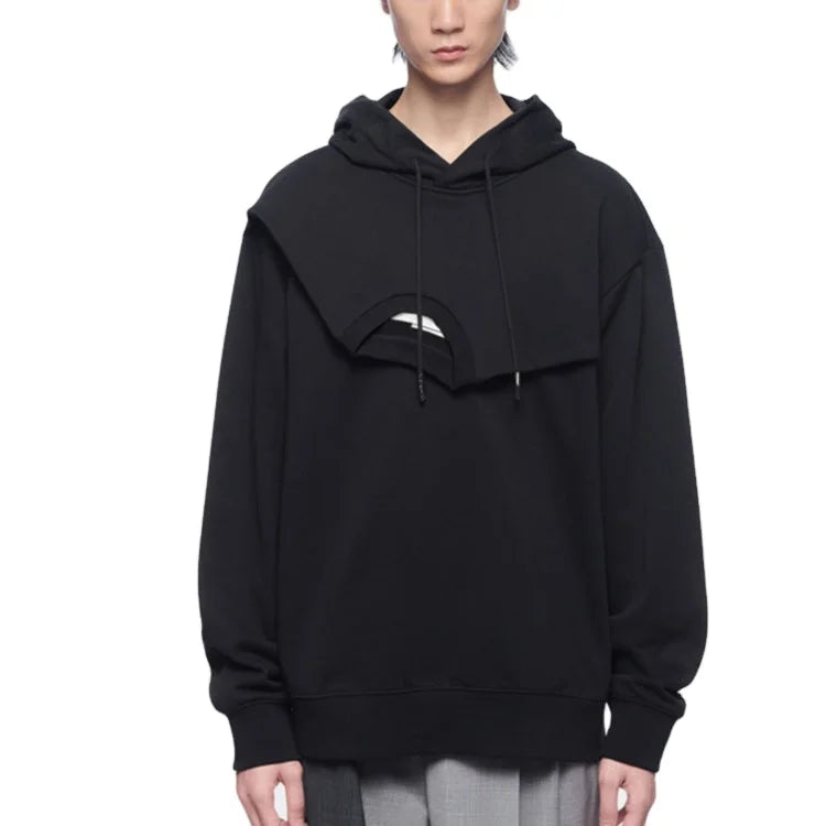 2026 Custom Splicing Double Collar Hoodie Sleeves Crew Neck Sense of Design Men T-shirt