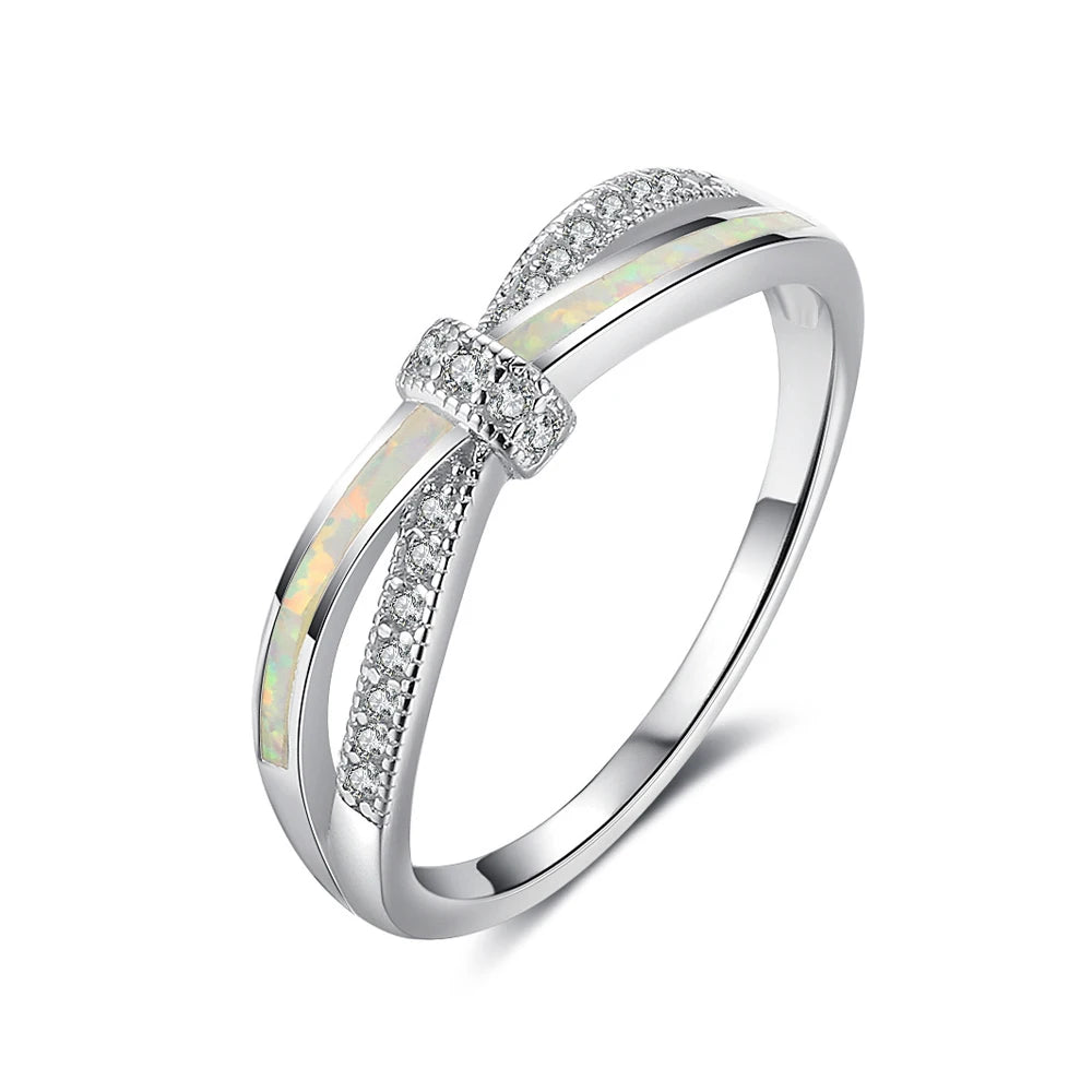 Tarnish Free Fashion Jewelry 925 Sterling Silver Opal Rhinestone Engagement Knotted Ring for Women