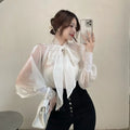 Wholesale 2026 Spring and Summer New Fashion Elegant Temperament Loose Bow Shirt Puff Sleeve OL Style Retro Women Blouse