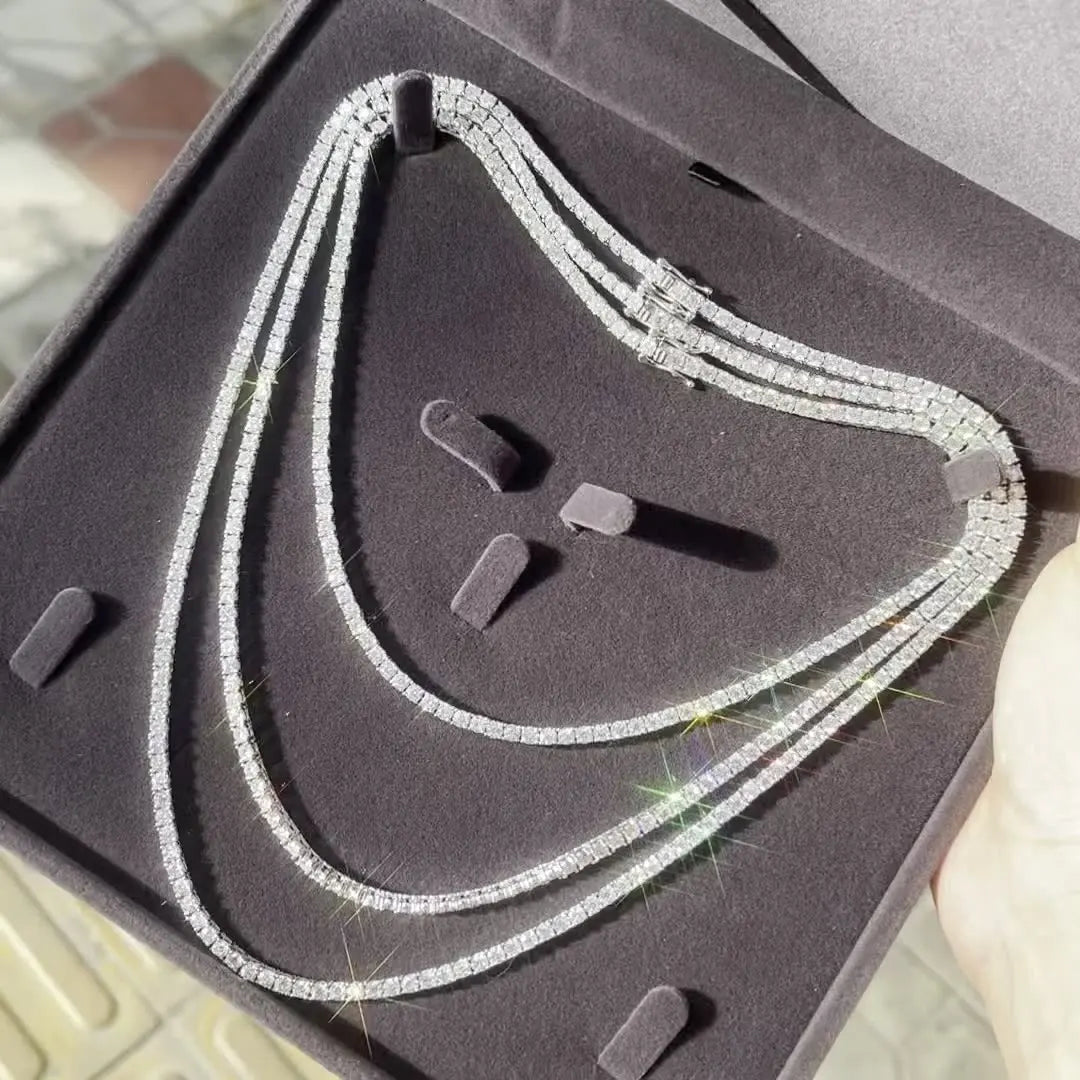 2MM Flawless Lab Diamond D Color VVS Moissanite Tennis Chain Gold Plated 925 Sterling Silver Luxury Hip Hop Bling Bling White