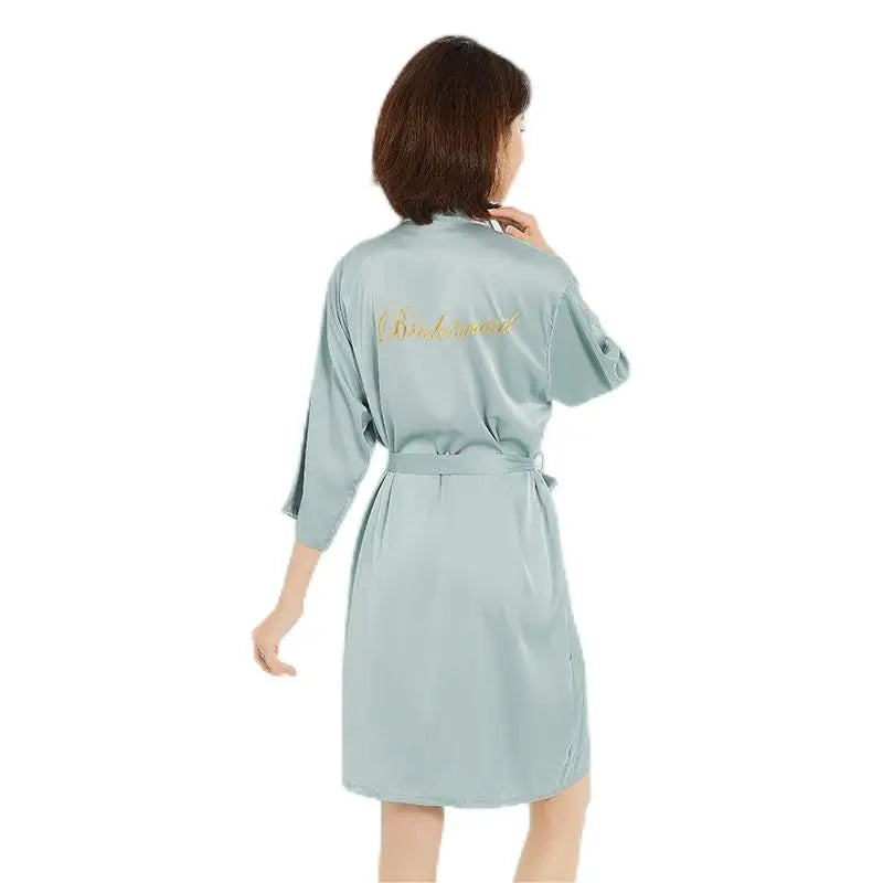 Personalized Wedding Dress Party Kimono Silk Satin Bathrobe Light Blue Women's Pajamas
