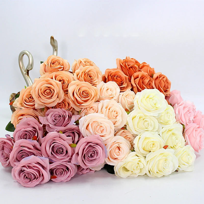 M503 Hot Sale 10 Heads Artificial Silk Rose Bouquet Flores for Wedding Brida Bouquet Flowers Home Decoration