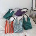 Trendy Design Lattice Knitted Checked Tote Bags Customizable Women Handmade Crochet Handbags Autumn Winter Water Resistant
