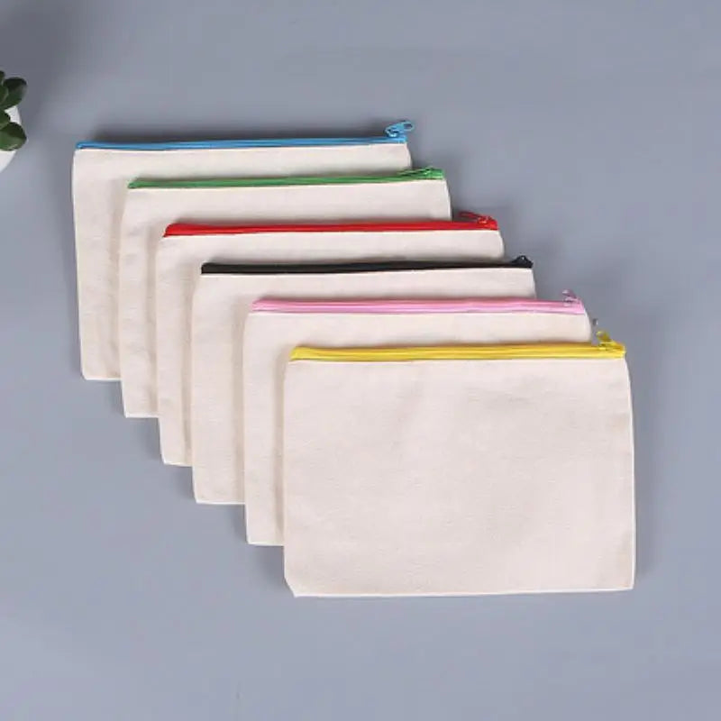 Hot Selling Canvas Cosmetic Travel Toiletry White Zipper Pouch Cotton Makeup Brush Set Bag