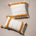 Amity Embroidered Striped Pattern Square Polyester-Cotton Throw Pillow Cover Zipper Closure Modern Style Eco-Friendly Bedroom