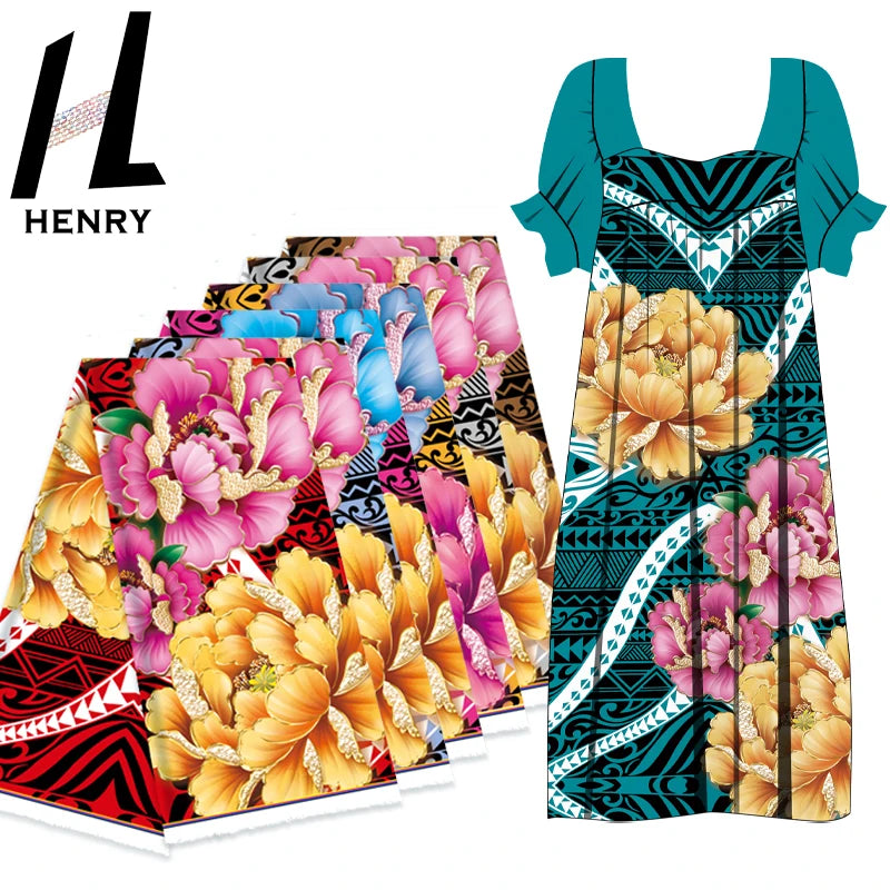 2023 Summer Womens Dresses Polynesian Hibiscus Flower Lady Elegant Style Print Fabric Soft Long Dresses Custom Cheap Fabric