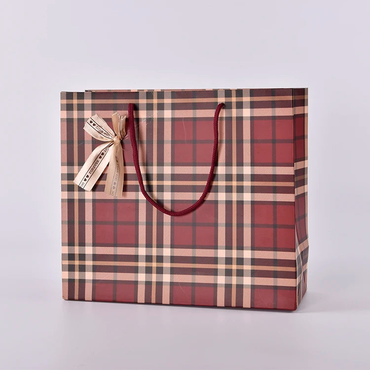 Custom Print Logo Elegant White Black Small Bow Gift Paper Bags Pink Luxury Boutique Paper Shopping Bag With Ribbon Handle