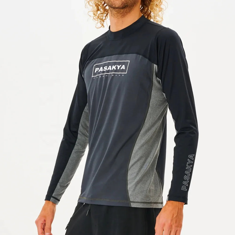 Wholesale OEM Silk Screen Printed Polyester Spandex Compression Shirt Long Sleeve UV Quick Dry Custom Rash Guard for Unisex