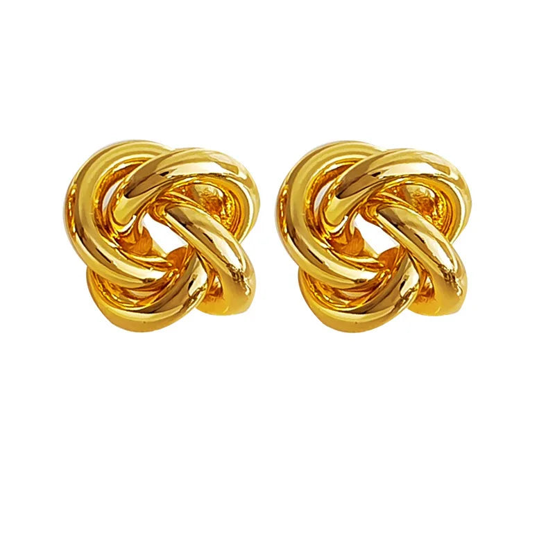 Personality Fancy Jewelry 18K Gold Plated Hollow Geometric Earrings Women Gold Plated Knotted Stud Earrings 2025