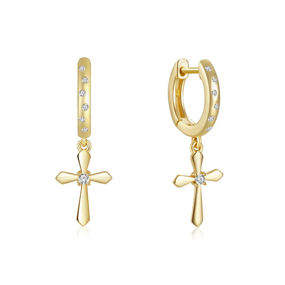 925 Sterling Silver AAAAA Zirconia Cross Hoop Earrings for Women Trendy Charm Design for Wedding and Party