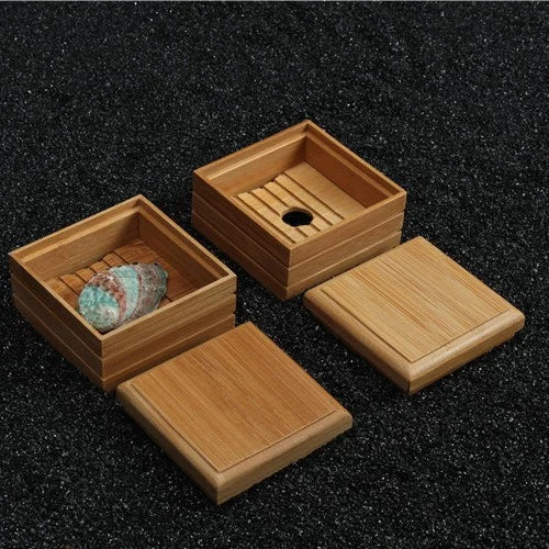Bamboo Soap Dish with Lid Soap Holder for Bathroom and Shower Stylish Square Bamboo Tray Anti-Slip Bar Soap Box for Storage
