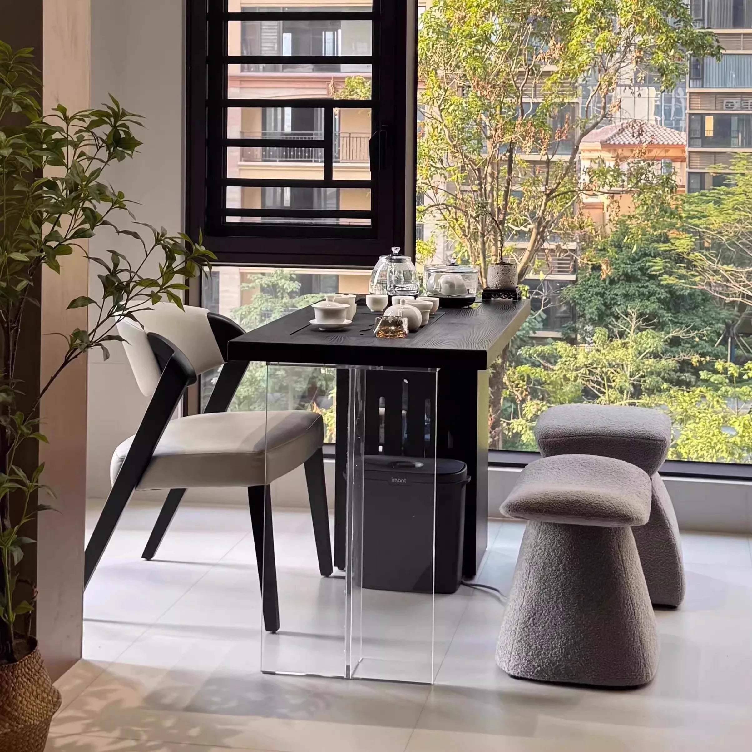 Wabi-Sabi Style Solid Wood Dining Chair Nordic Simple Home Leisure Study Armchair with Backrest Modern Style for Dining Room