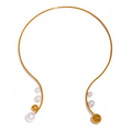 JINYOU 1187 Fashion Pearl Torques Golden Stainless Steel Open Choker Statement Necklace for Women New Chic Jewelry