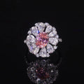 AR338 Abiding Dainty Diamond-fire Padparadscha Pink Cz 925 Silver Flower Shape Luxury Ladies Cluster Ring for Cocktail Dinner