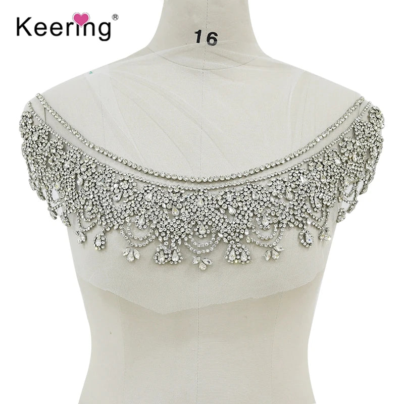 WDP-278 Newest Crystal Rhinestone Patch Applique Crystal  Bodice for Party Wedding Dress