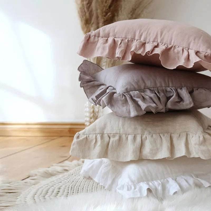 Luxury Square Woven French Linen Solid Ruffle Frill Cushion Cover for Sofa Decor Home Hotel Hospital Guaranteed Quality