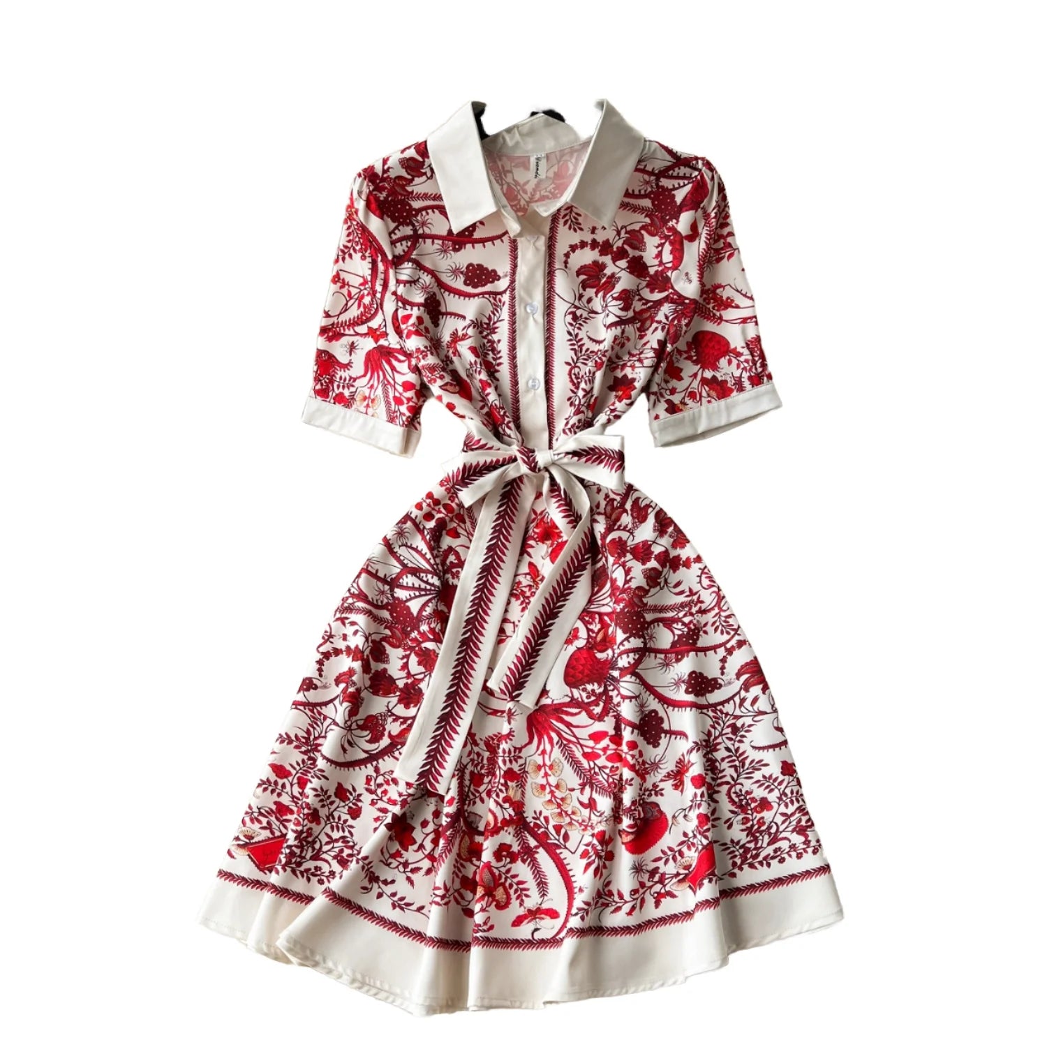 Professional Custom Factory Direct Women New Empire Waist Printed French Casual Dresses Breathable Woven Knee Length for