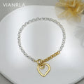 VIANRLA 925 Sterling Silver Charm Pendant Bracelet Heart Charm Chain Bracelet