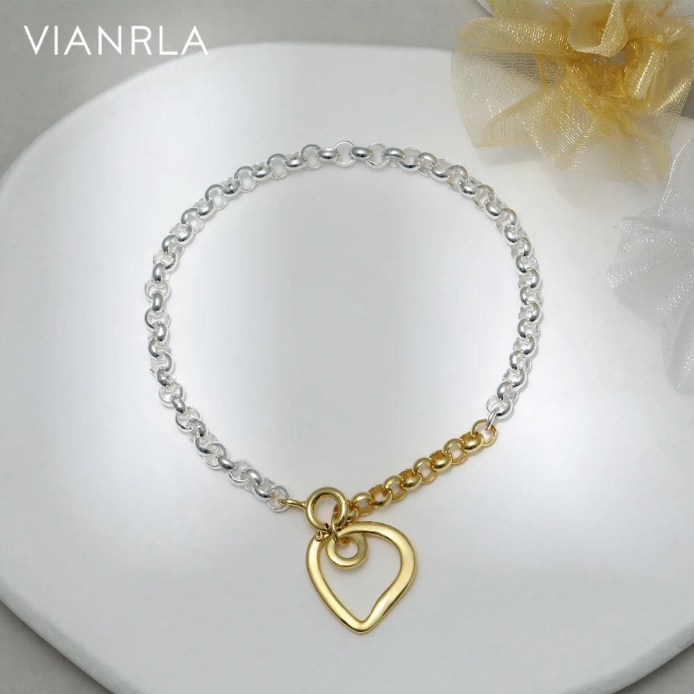 VIANRLA 925 Sterling Silver Charm Pendant Bracelet Heart Charm Chain Bracelet