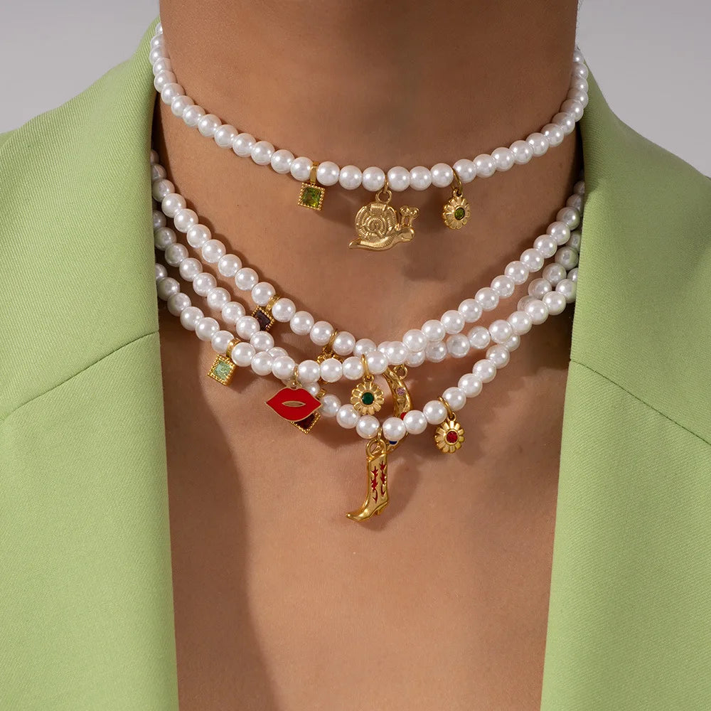 2025 Fun Wind Imitation Pearl Necklace December Birthstone Stainless Steel Necklace Gold Plated Silver Month Birthstone Jewelry