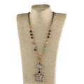 New Ethnic Jewelry 8MM Natural Stone Crystal Glass Chain Necklace Glass Ball Charm Star Square Drop Glass Pendant  Necklace