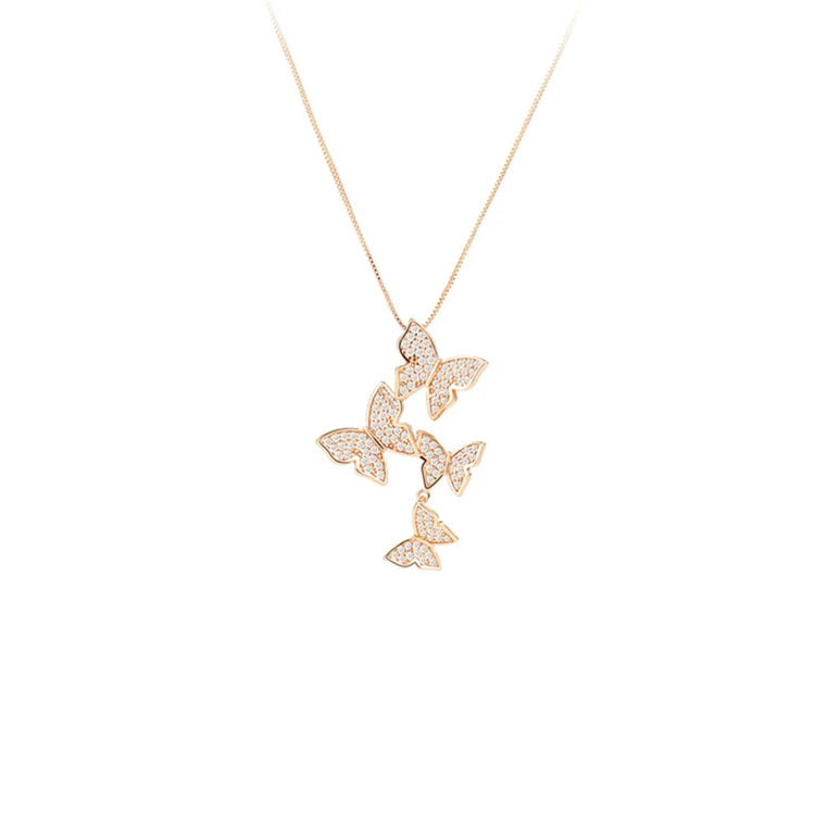 Butterfly Necklace Silver 925 Four Butterfly With Full Cz Necklace Elegant Butterfly Necklace