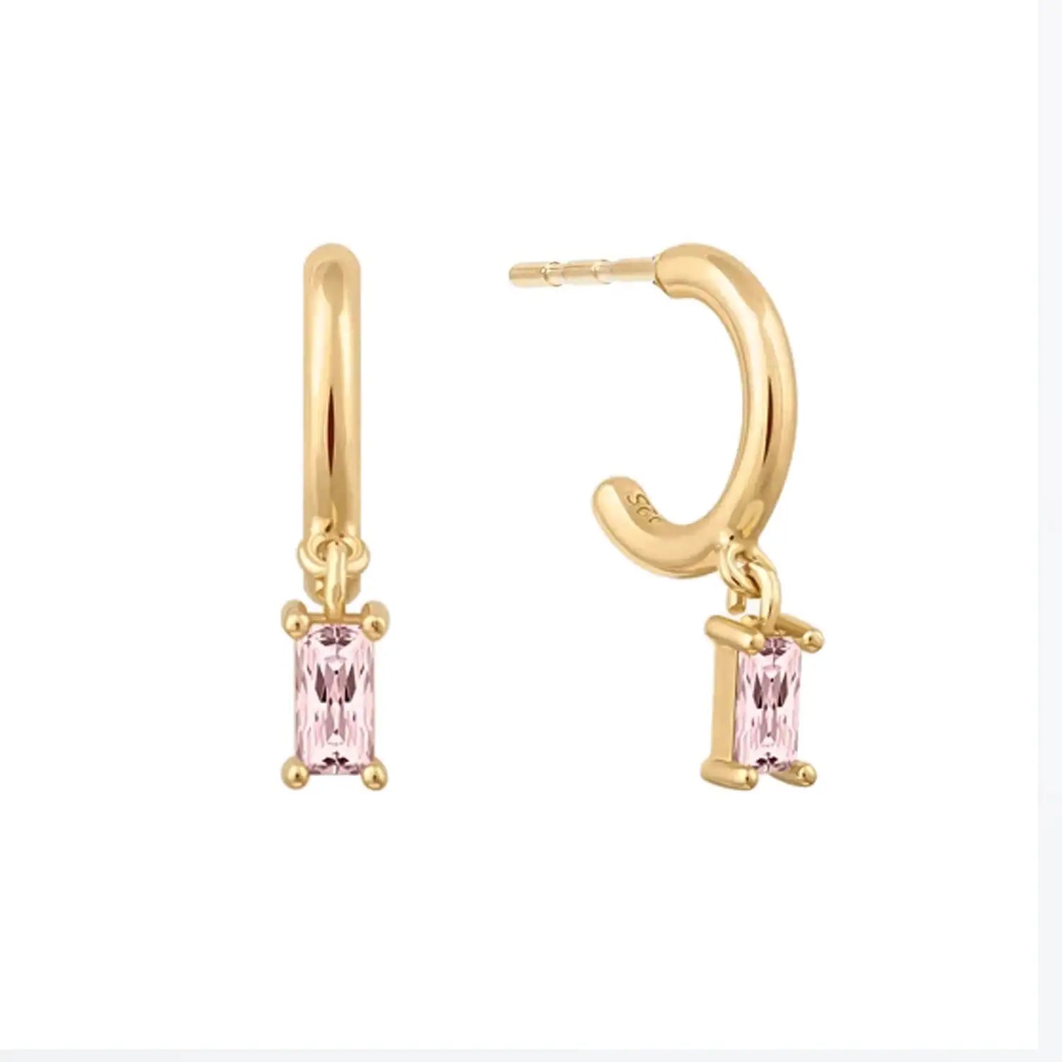 Linear Drop Earrings Jewelry pink Gem Hoop Earrings Women Silver