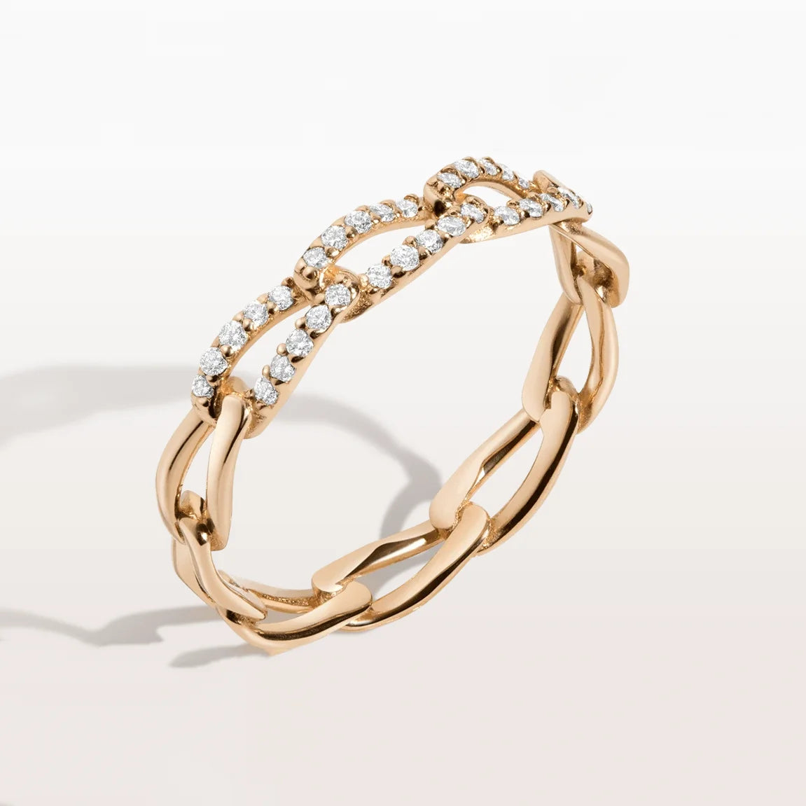 LOZRUNVE 925 Sterling Silver 18k Gold Plated Pave CZ Stone Fashion Chain Link Ring for Women