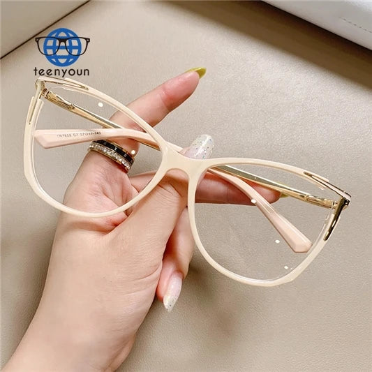 Teenyoun Eyewear Crystal Candy Color Cat Eye Blue Light Blocking Optical Shaded Custom Readers Prescription Eyeglasses Glasses