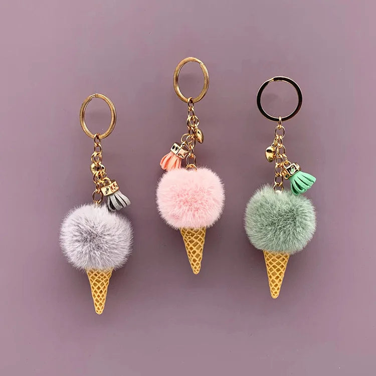 Creative Ice Cream Pendant Keychain Cute Cartoon Keychain Plush Bags Hang Cone Car Key Chain Ring Bags Pendant Jewelry Gifts