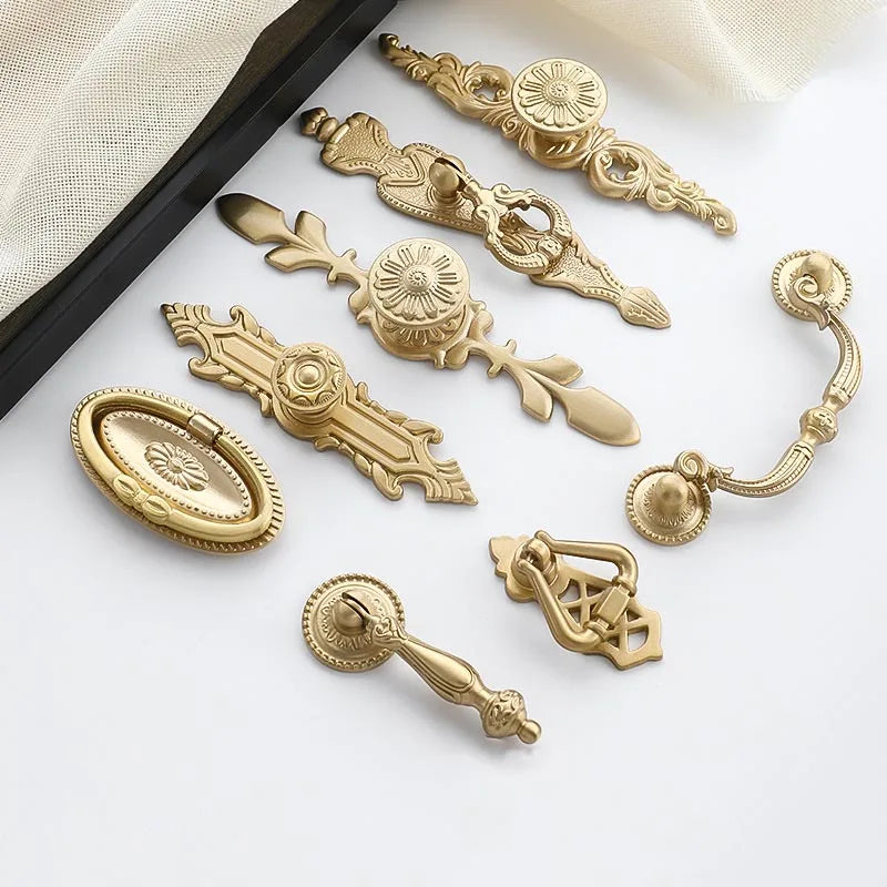 Nordic Vintage Brass Furniture Handles Luxury Drawer Knobs Door Knocker Kitchen Cabinet Handles Furniture Hardware Cabinet Pulls